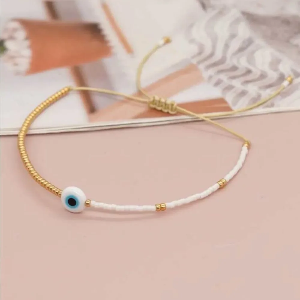 White Evil Eye Beaded Bracelet N1293
